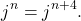 \begin{equation*}j^n = j^{n+4}.\end{equation*}