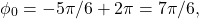 \begin{equation*}\phi_{0} = -5\pi/6 + 2\pi = 7\pi/6,\end{equation*}