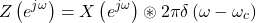 \begin{equation*}Z\left( e^{j\omega}\right) = X\left( e^{j\omega}\right) \circledast 2 \pi \delta \left( \omega - \omega_c \right)\end{equation*}