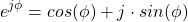 \begin{equation*}e^{j \phi} = cos(\phi) + j \cdot sin (\phi)\end{equation*}