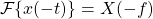 \begin{equation*}\mathcal{F} \{ x(-t) \} = X(-f)\end{equation*}