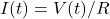 \begin{equation*}I(t) = V(t)/R\end{equation*}