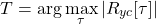 \begin{equation*}T = \arg \max_{\tau} |R_{yc}[\tau]|\end{equation*}