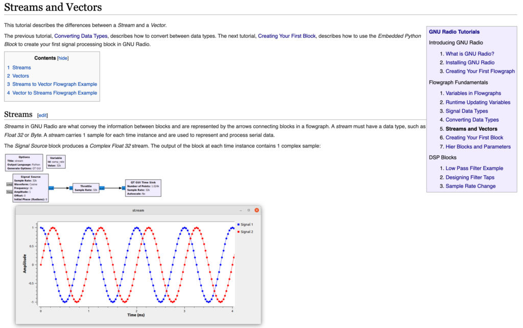 An example of one of the new GNU Radio tutorials: Streams and Vectors.