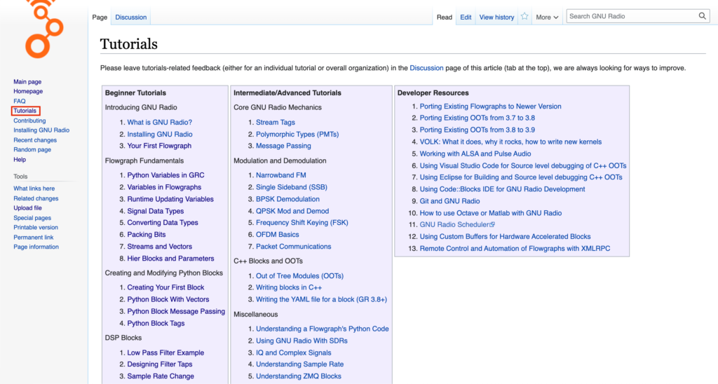 New GNU Radio Tutorial Landing Page