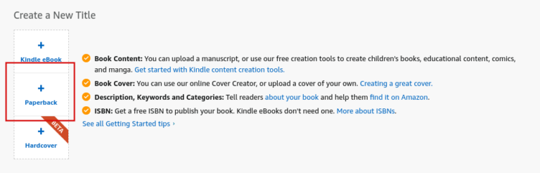 Create a new paperback title on Amazon KDP. The first step in selling your LaTeX paperback on Amazon!