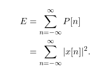 Energy equation for a discrete-time signal.