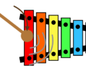 The xylophone is struck by a mallet